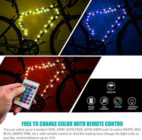 Waybelive LED Bike Frame Lights, Remote Control Bicycle LED Light, 16 Color Change, Waterproof, Super Bright (1 Tire,