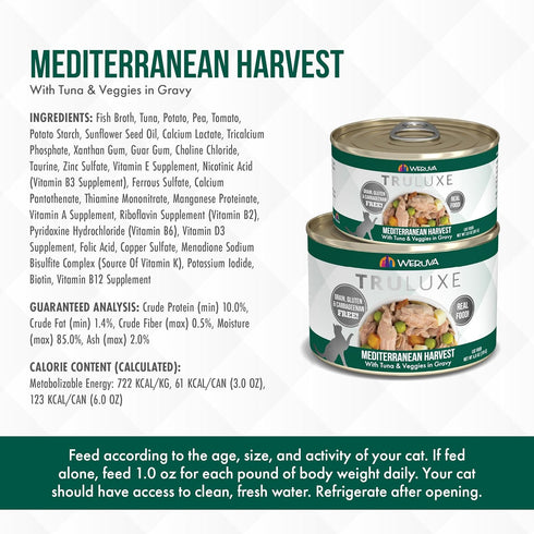 Weruva TruLuxe Cat Food, Mediterranean Harvest with Tuna, Whole Meat & Veggies in Gravy, 3oz (Pack of 24)