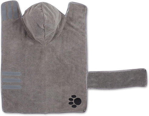 Bone Dry Pet Robe Collection - Embroidered Microfiber Bath Robe for Dogs & Cats, Medium, Gray