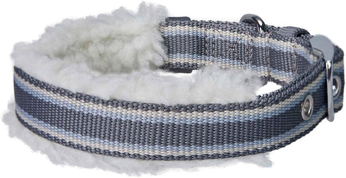 Blueberry Pet Soft & Comfy Multi-colored Stripe Fleece Padded Adjustable Dog Collar, Grey, Neck 9-12.5"