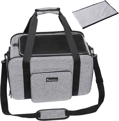 Soft-Sided Cat Carrier for Small Medium Cats and Puppies up to 16 Lbs, Airline Approved, Grey