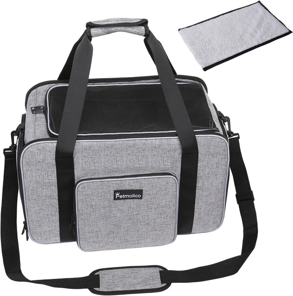 Soft-Sided Cat Carrier for Small Medium Cats and Puppies up to 16 Lbs, Airline Approved, Grey