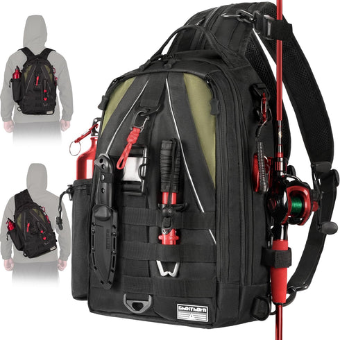 Ghosthorn Fishing Backpack Tackle Sling Bag with Rod Holder, Tackle Box Fly Fishing Gifts for Men Women