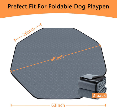 63'' 24'' 8 2 Pack Bunlitent Washable Pee Pads for Dogs, Diagonal Octagon Puppy Pads, Designed for Width Panels Dog