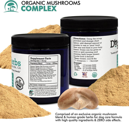 Certified Organic Immunity Mushroom Mix for Dogs, 100g Dog Supplement with 22.3% Beta Glucan