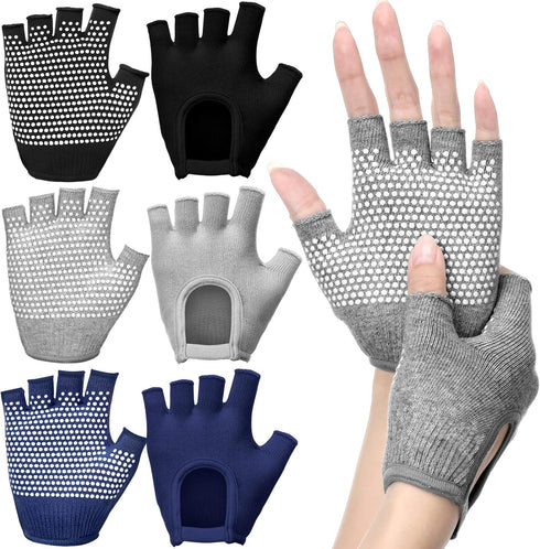 Shyyween 3 Pairs Silicone Grip Yoga Gloves Non Slip Fingerless Pilates Gym Workout