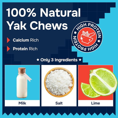 100% Natural Yak Cheese Himalayan Dog Chews, Lactose Free, Dental Cleaning Chews for Small, Medium & Large Dogs