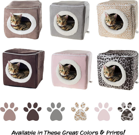 Cat House - Indoor Bed with Removable Foam Cushion, Dark Brown, 13x13.5x12"