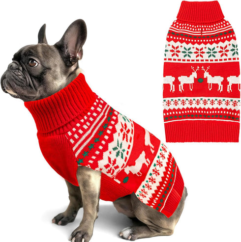 KYEESE Christmas Dog Sweater for Small Dogs - Snowflake Reindeer Design with Leash Hole, Ugly Holiday Sweater, M