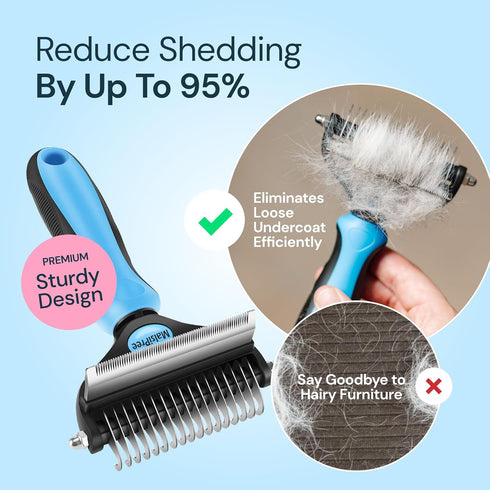 MalsiPree Cat Grooming Brush for Shedding - 2 in 1 Deshedding Tool and Undercoat Rake for Cats & Small Dogs