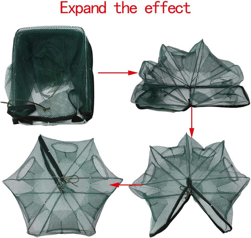 Cyrank 6 Crawfish Trap, Foldable Fishing Bait Trap Holes Hexagon Crab Trap Crawfish Fishing Net Portable Minnow Trap