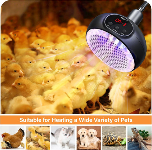 TFNN Holder200W-350W-500W 3-6-9-12H Heat Lamp for Chickens with Reptile Heating Lamp with UVA UVB Ligh Timer, Protable