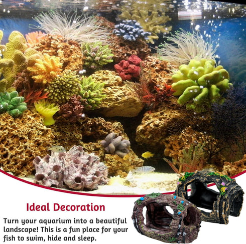 2 PCS Broken Barrel Aquarium Decorations, Caves Hide Hut Fish Tank Ornaments, Shipwreck Theme Accessories