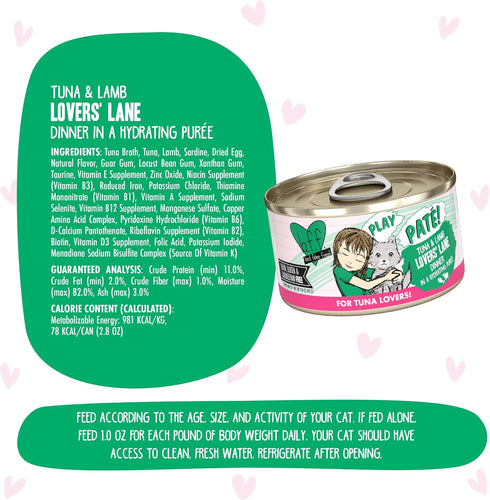 B.F.F. PLAY - Best Feline Friend Paté Lovers, Tuna & Lamb Lovers' Lane, 2.8oz Can, Pack of 12
