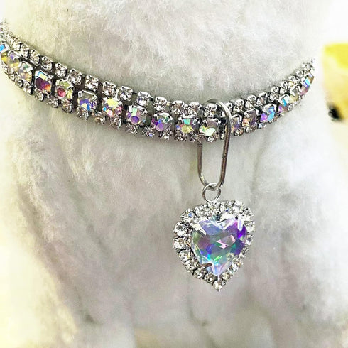Rhinestone Pet Collar, 3 Rows Crystal Diamond Adjustable Wedding Collar for Small, Medium & Large Pets