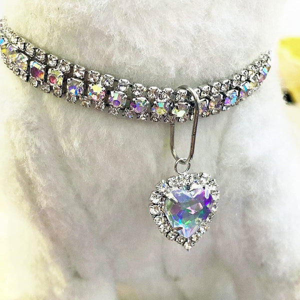Rhinestone Pet Collar, 3 Rows Crystal Diamond Adjustable Wedding Collar for Small, Medium & Large Pets