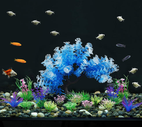 MyLifeUNIT Fish Tank Decorations - 15 Pack Artificial Aquarium Plants Tree Set for Fish Tank Decor
