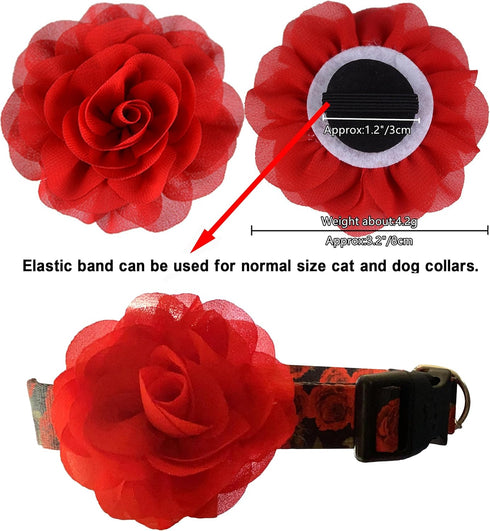 Flower Collars, 30pcs Pet Collar Flowers Charms for Dogs & Cats, Soft Chiffon Material, Exquisite Floral Design, 3.15