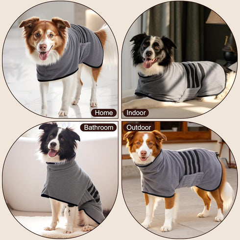 Microfibre Dog Bathrobe Towel Wrap Super Absorbent Dog Drying Coat Bath Robe for Puppy, Medium & Large Dogs, Fast