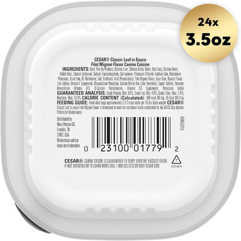 CESAR Wet Dog Food Classic Loaf in Sauce Filet Mignon Flavor, (24) 3.5 oz. Easy Peel Trays