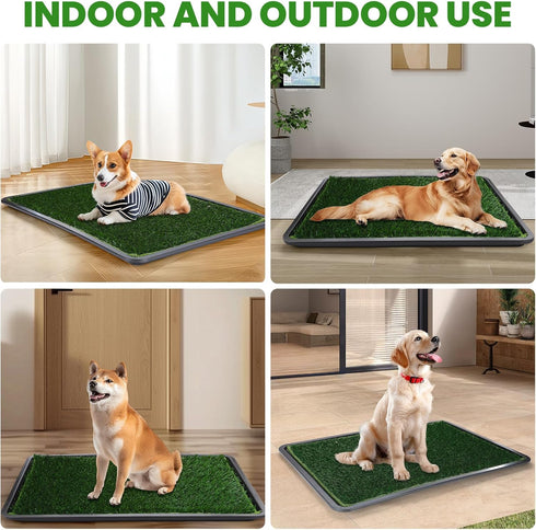 4-Layer 35.4"x23.6") FURWAY Dog Grass Pad with Tray Artificial Grass Puppy Pee Pad for Dogs, Reusable Training Potty