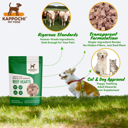1.76oz(50.0g), 100% Freeze-Dried Beef Hearts Dog Treats, Single Ingredient, High Protein Training Treats, Natural