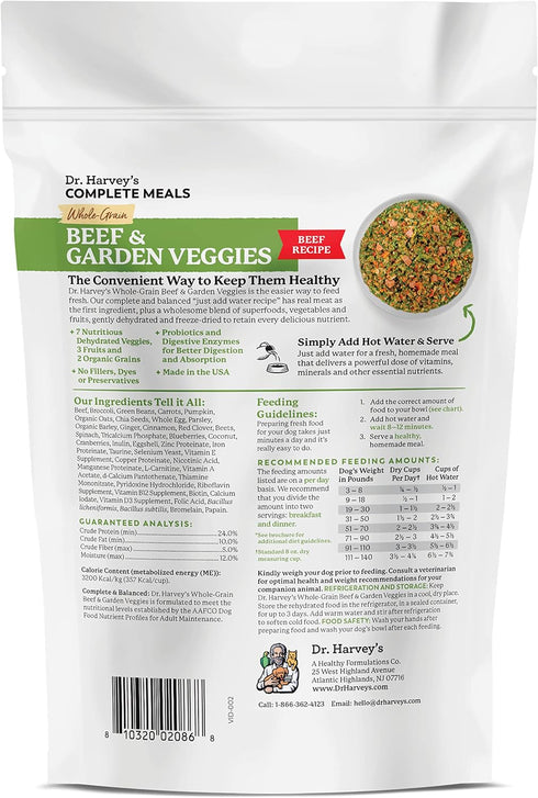 Dr. Harvey's Beef & Garden Veggies Dog Food, Human Grade Whole-Grain Dehydrated Food with Freeze-Dried Beef, 5.5 Ounces