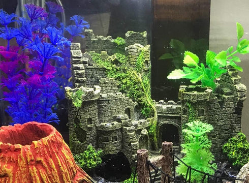 Aquarium Medieval Resin Castle Decorations - Fish Tank Realistic Castle Decoration Accessories,Castle Shelter for Aquarium Reptile Betta Fish