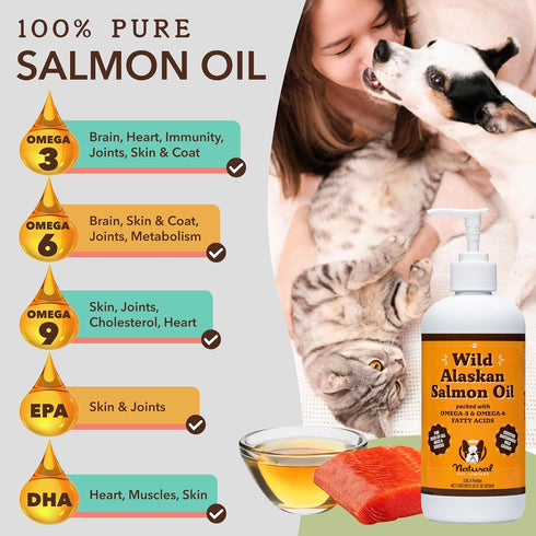 Natural Dog Company Pure Wild Alaskan Salmon Oil for Dogs - 32oz Skin & Coat Supplement with Essential Fatty Acids