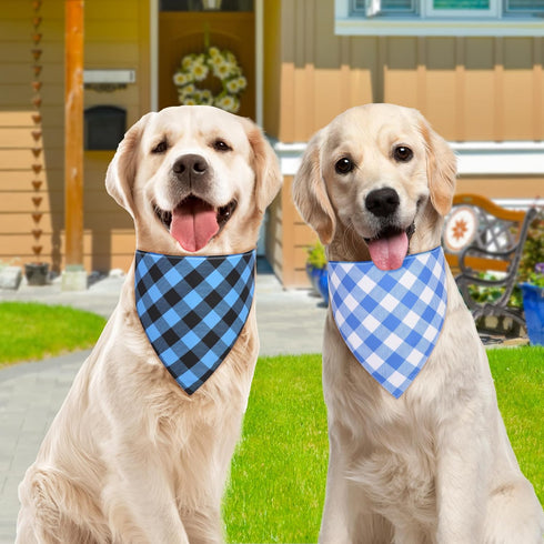 QUQULE 2PCS, Summer Dog Bandana Boy Large Blue Spring Scarf, Durable Triangle Reversible Bibs Handkerchief for Puppy
