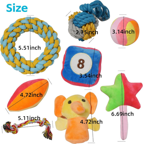 Puppies Pet Multiple Designs Rope Dog Chew Toys - 15 Pack Cute Stuffed Plush Squeaky Toys for Small Medium Dogs