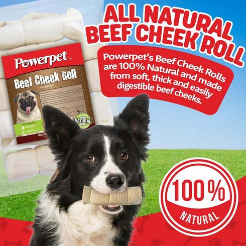 Treats Beef Cheek Rolls for Dogs - Promotes Dental Hygiene - 100% Natural & Highly Digestible - High Protein, Low Fat - for All Breeds - No Rawhide - Healthy Chew Treats - 1.52 lbs, 5 Rolls