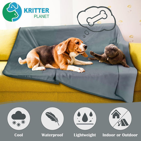 Kritter Planet Waterproof Cooling Dog Mat, Soft Cooling Pet Blanket for Summer, 50 x 60 inch, Grey