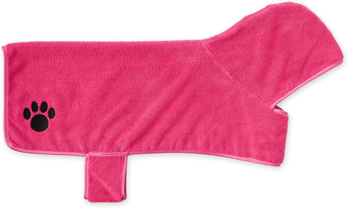 Bone Dry Pet Robe Collection, Embroidered Absorbent Microfiber Bath Robe with Adjustable Closure, for Dogs & Cats