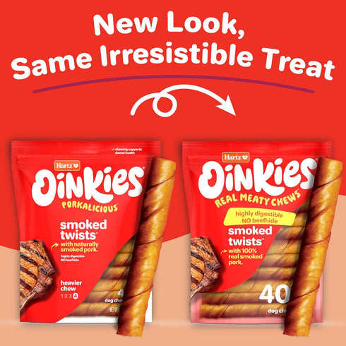 40 Count Hartz Oinkies Smoked Twists with Naturally Smoked Pork Rawhide-Free Dog Treats, Highly Digestible Long Lasting