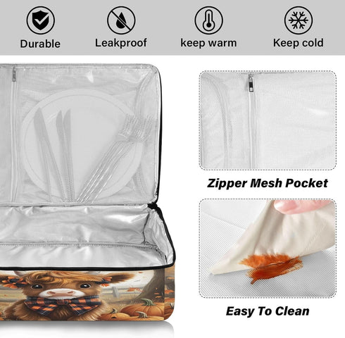 ALAZA Insulated Casserole Carrier for Hot or Cold Food, Baby Highland Cow Fall Food Carrier for Potluck Cookouts