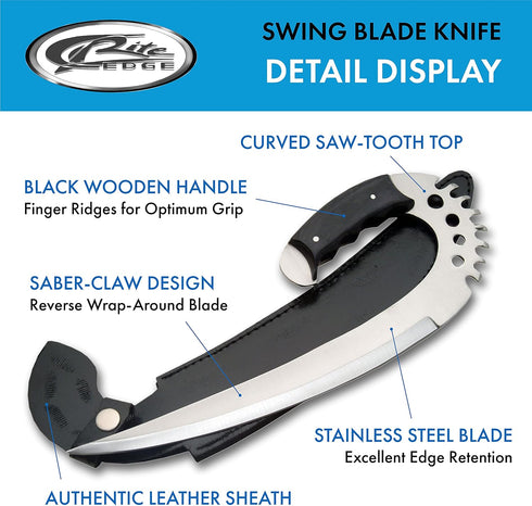 Szco Supplies 12" Fantasy Wrap-Around Swing Blade Battle Knife Saber-Claw with No-Slip Black Wood Handle Grip by SZCO Supplies