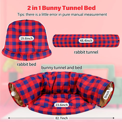 2-in-1 BWOGUE Bunny Tunnel Bed, Collapsible Tunnel Tubes Toys with Removable Mat Hideout for Cats Kittens Rabbits
