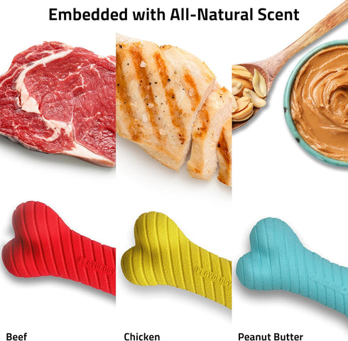 Playology Dog Toys | Rainbow of Scent Chew Toy Gift Box - Medium Dual Layer Bones for Dogs | Peanut Butter, Chicken