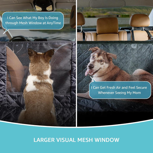 100% Hammock Dog Car Seat Cover for Back Seat | Mesh Window & Safety Belt | Waterproof Dog for Safe Travel with Side