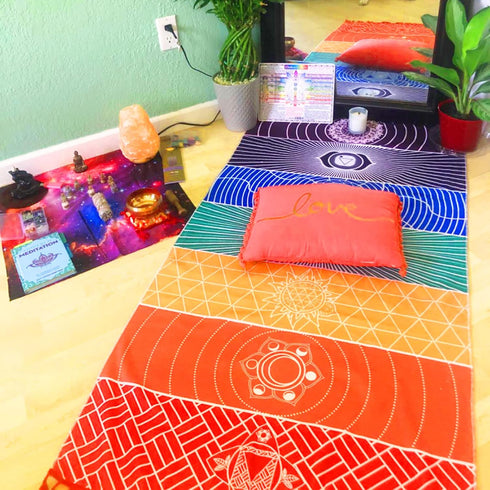 Neasyth Mexican Yoga Mat Beach Picnic Blanket, Chakra Meditation Mat, Sunscreen Shawl, Boho Pilates 59 in (Polyester