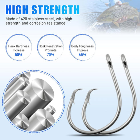 18/0-28/0 Giant Fishing Hooks Tuna Circle Hooks Stainless Steel Big Game Saltwater Fishing Hooks Extra Strong Short