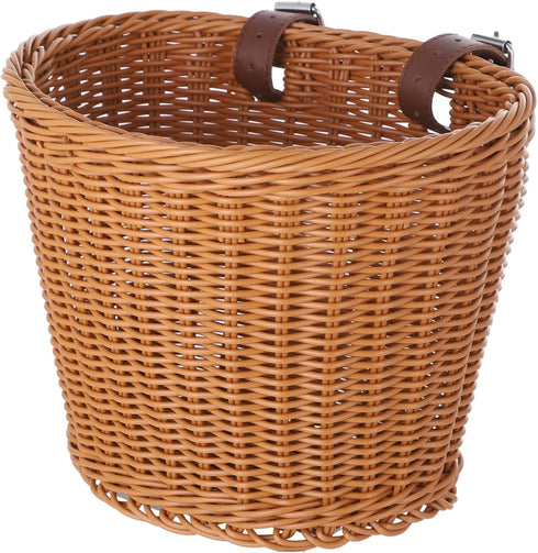Kid's Bike Basket Front, Bicycle Hanging Basket with Adjustable PU Belts, Weatherproof Rattan Storage