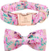Lionheart Glory Floral Rose Print Dog Collar - Adjustable Soft Collar with Bowtie for X-Small Small Medium Large Dogs