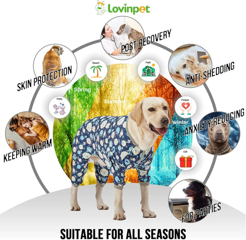 LovinPet Giant Dog Pajamas, Jellyfish and Starfish Deep Sea Print, Lightweight Pullover Clothes for Large Breed Dogs