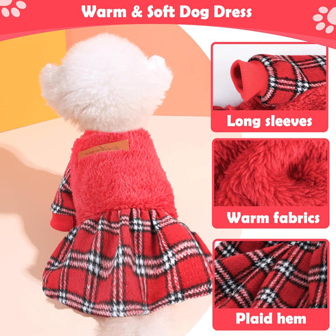 Dog Christmas Outfits Small Dog Christmas Sweater Dress Red Plaid Xmas Winter Dog Clothes Sweater for Small Dogs Girl Holiday Clothing Pet Apparel