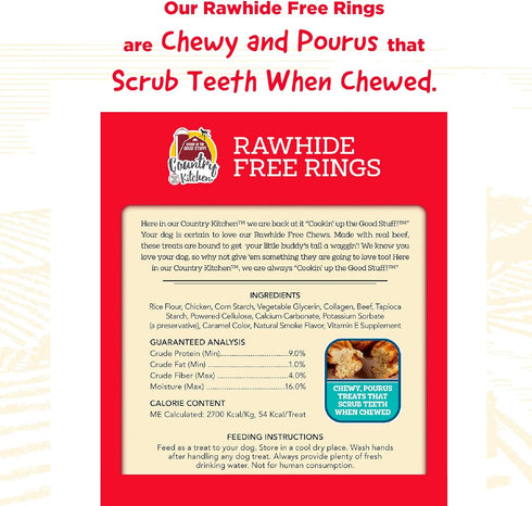 Country 7 Count Kitchen Rawhide Free Beef Rings Dog Chews, Made with Real Beef, Highly Digestible, Gluten Free
