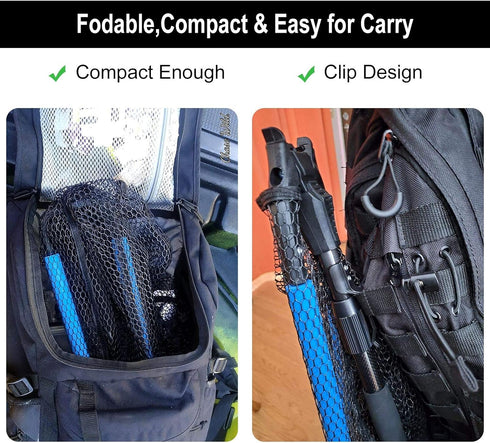 PLUSINNO Fishing Net, Durable Nylon Material Mesh, Foldable Collapsible Telescopic Pole Handle for Safe Fish Catching