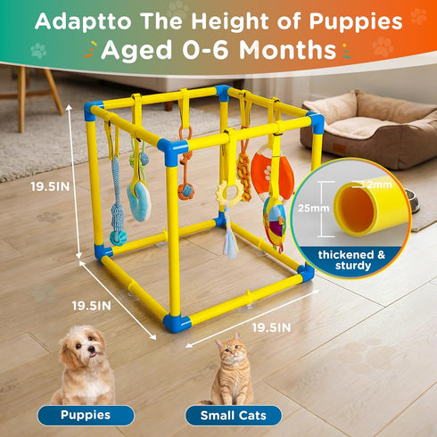 0-6 TOOGE Upgraded Puppy Play Gym: Small Dog Puppy Jungle Gym Playground Adjustable Hanging Dogs Enrichment Chew Toys