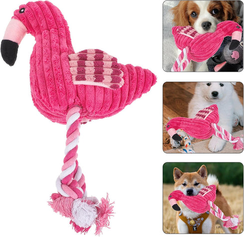 Mipcase Dogman Chew Toys - Small Flamingo Squeaky Toy, Indestructible Cotton Rope Plush Toy for Dogs